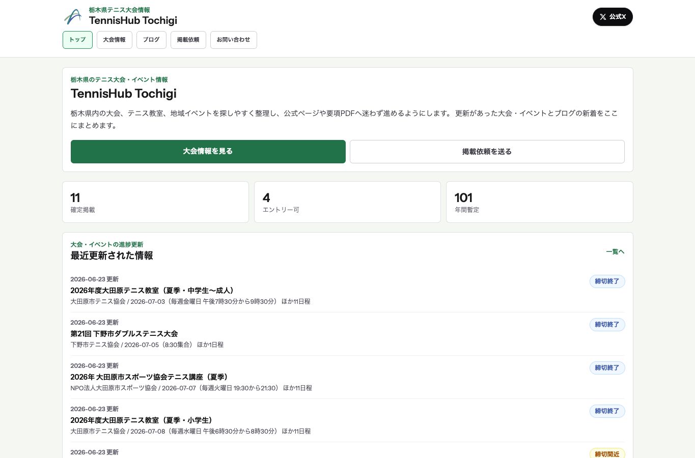 TennisHub Tochigiのトップページ